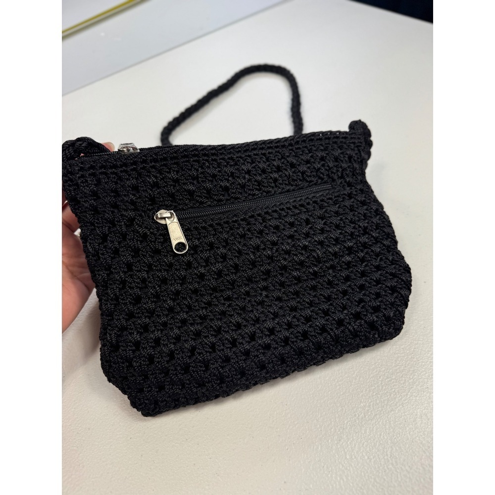Lina Black Woven Crossbody Bag Small Purse Silver Charm Handmade Style Cute - Picture 2 of 8
